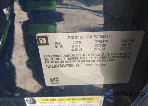 2010 Chevrolet Malibu Ls из США, поврежденный, VIN 1G1ZB5EBXAF266674